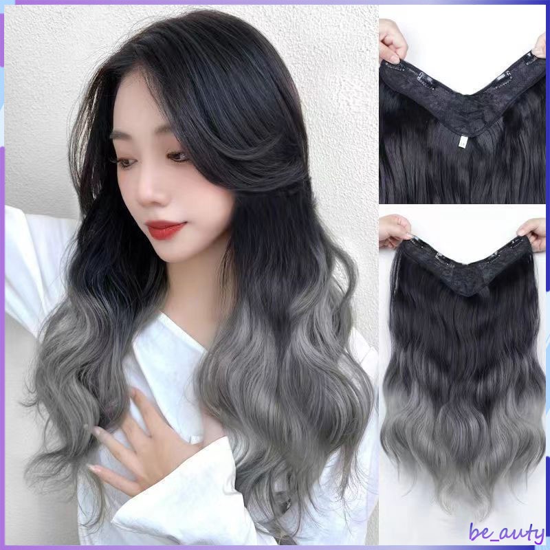 วิกผมยอดนิยม ไม้หยิก/ผมตรง 50 ซม. สีไล่ระดับสี ป๊อปสีเทา ไหมคุณภาพสูง นิ่ม เหมือนผมจริง