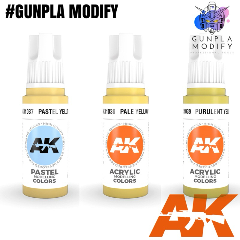 AK Interactive 3G สีอะคริลิคสูตรน้ำ 17 ml Pastel Yellow, Pale Yellow, Purulent Yellow