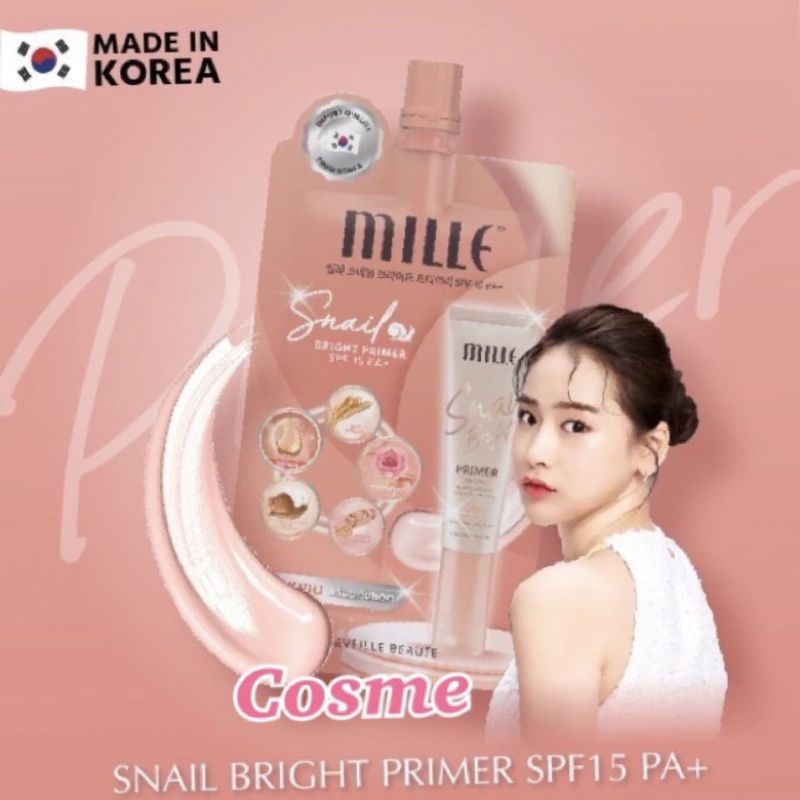 Mille Snail Bright Primer SPF15 PA+ (แบบซอง) ไพรเมอร์เนื้อบางเบาสบายผิว