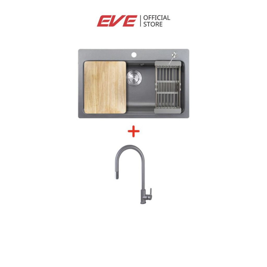 EVE ซิงค์หินแกรนิต สีเทา พร้อมอุปกรณ์เสริม ANDES 760/480 GREY