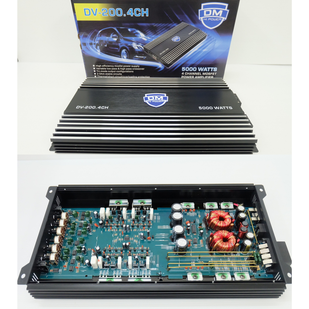พาเวอร์แอมป์ DM DV-200.4AB 4CH 5000W เต็ม ภาคไฟ 2 ชุด แรงๆ ระบบคลอสในตัว เสียงดีแรงๆ