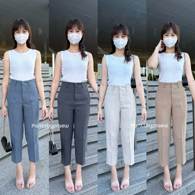 รุ่นลูน่า | กระบอกเล็กเอวสูง ตะขอหน้า มีหูเข็มขัด เอวสูง ความยาว 35 นิ้ว กางเกงพรางหุ่น กางเกงใส่ทำงาน