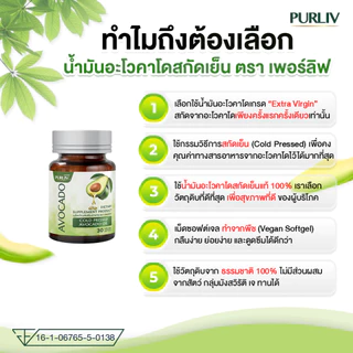 PURLIV AVOCADO เพอร์ลิฟ น้ำมันอะโวคาโดสกัดเย็น 1 กระปุก ลดความดัน บำรุงหัวใจ (กระปุกละ 30 แคปซูล)