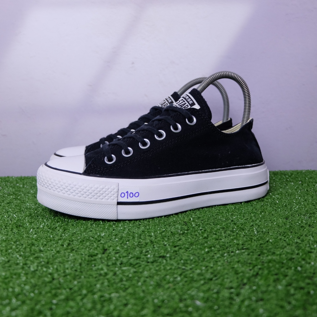 (37/23.5 cm) Converse All Star Lift Ox เสริมส้นสีดำ คอนเวิร์สมือ2 ของแท้💯 รองเท้าผ้าใบผู้หญิง