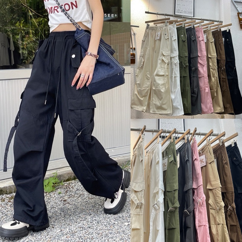 Gang_jeans #9163 (โค้ด GANGAPR ลด 45.-)กางเกงคาร์โก้ แนว Y2K กางเกงแฟชั่นเองสูง กระเป๋าเยอะ พร้อมส่ง