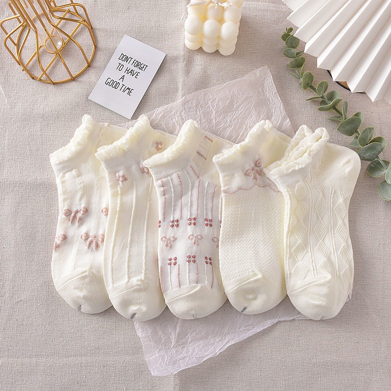 🧦พร้อมส่งจากไทย🧦ถุงเท้าผู้หญิงแบบบางสไตล์ญี่ปุ่น ถุงเท้าถักแฟชั่น ผ้าฝ้ายล้วน ผ้านุ่ม