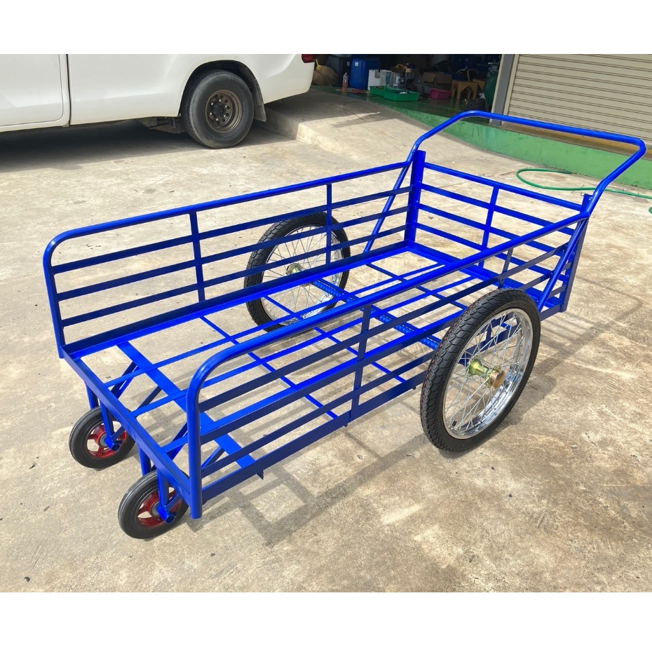 (มือหนึ่ง ล้อใหม่17นิ้ว)รถเข็นสี่ล้อโครงเหล็กสีน้ำเงิน(ขนาด 80x160cm)-คันใหญ่สุดของร้าน (ล้อหน้าแม็กซ์เหล็ก+ยางตันคู่)