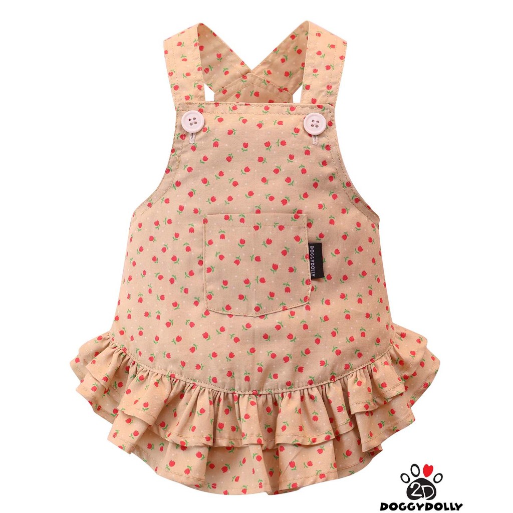 Pet clothes -Doggydolly เสื้อผ้าแฟชั่น น้องหมาน้องแมว ชุดกระโปรง สายเดี่ยว Dress แขนกุด สีครีม ขนาดไซส์ 1-9โล D714