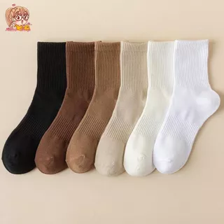 annacny ถุงเท้าข้อกลาง แทบแนวตั้ง สไตล์ญี่ปุ่น 🧦ถุงเท้าแฟชั่น สีพื้น ส่งจากไทย S29
