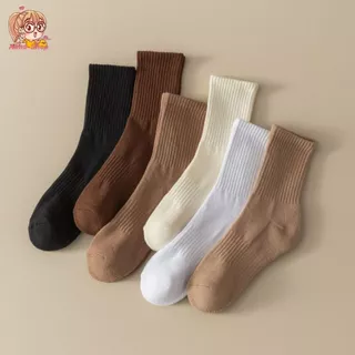 annacny ถุงเท้าข้อกลาง แทบแนวตั้ง สไตล์ญี่ปุ่น 🧦ถุงเท้าแฟชั่น สีพื้น ส่งจากไทย S29