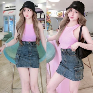 Cc jeans 048 S-5XL กระโปรงยีนส์ แบบสั้น คาร์โก้ สียีนส์สนิม