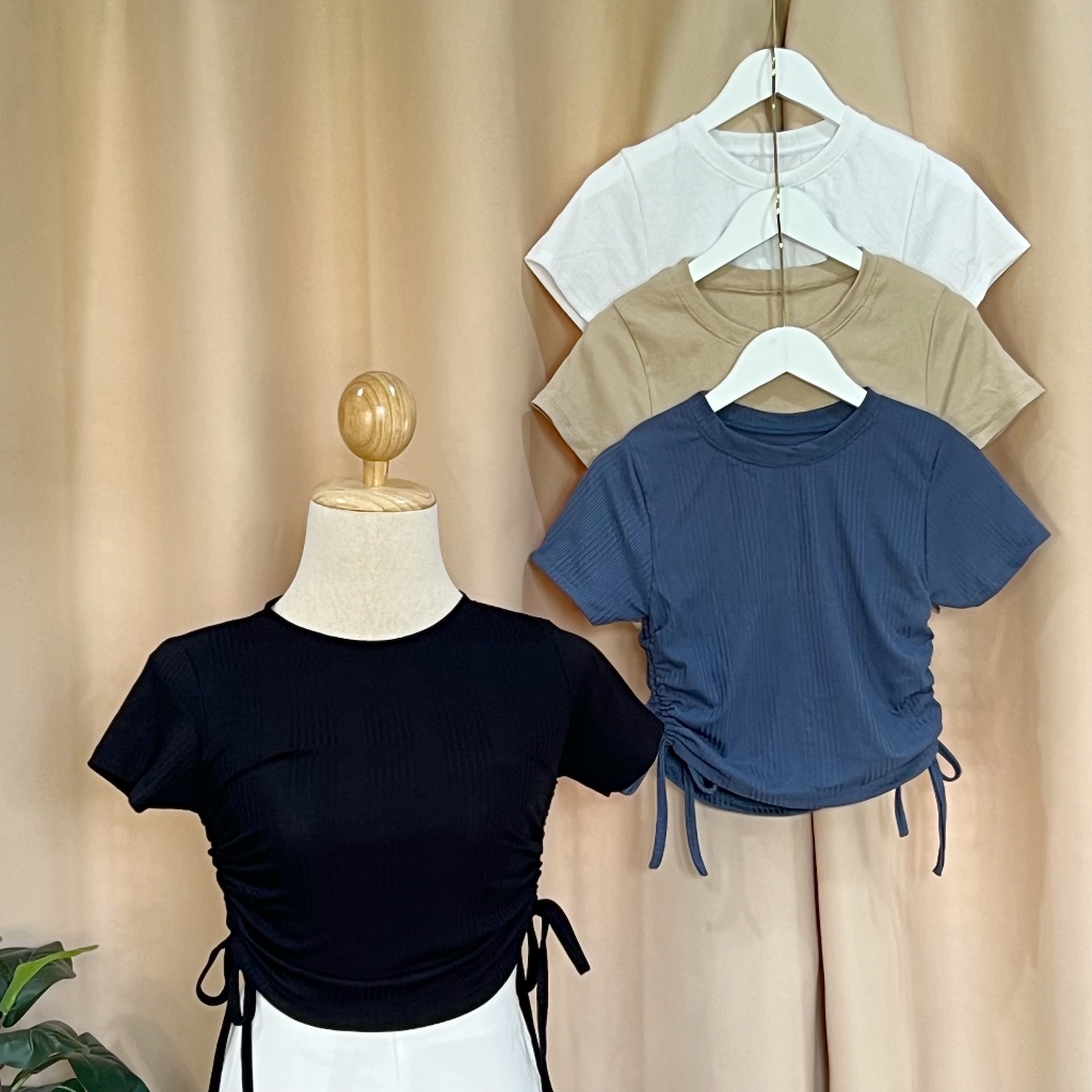 เสื้อครอป รูดข้าง งานแฟชั่น น่ารักๆ พร้อมส่ง