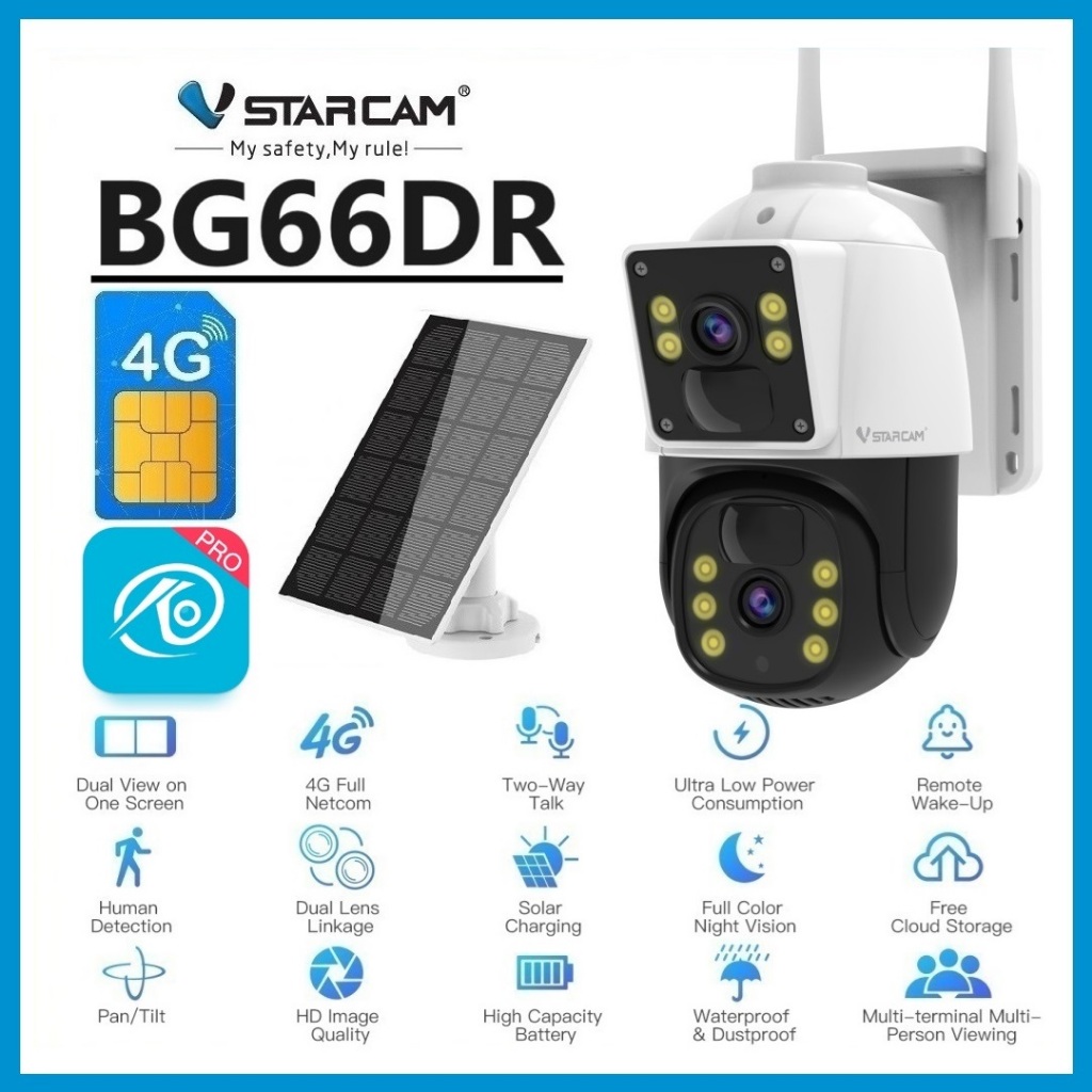 VSTARCAM BG66DR 4G LTE SIM SHD 1296p 3MP กล้องวงจรปิดใส่ซิม (2 เลนส์กล้อง) โซล่าเซลล์+แบตเตอรี่ในตัว