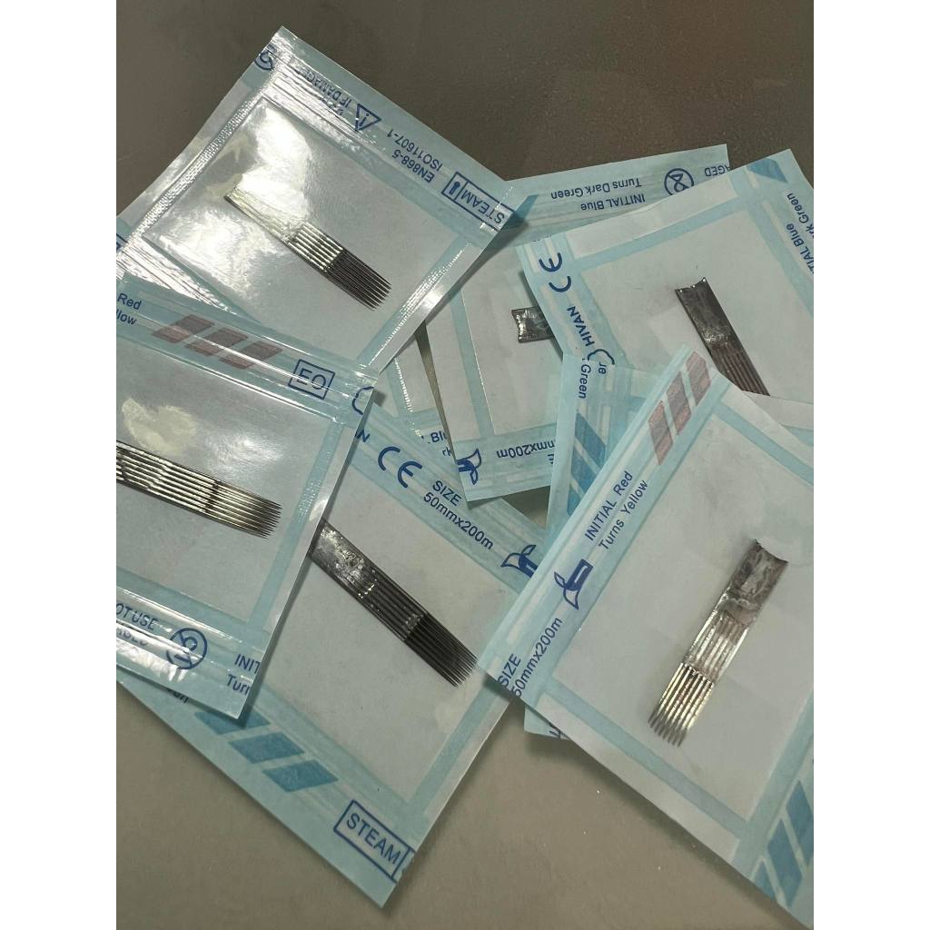 เข็มสักลงเงาหน้าโค้งหลังเต่าRM และ หน้าM1 หน้าตรงสำหรับงานมือ สักมือชุด5ชิ้น