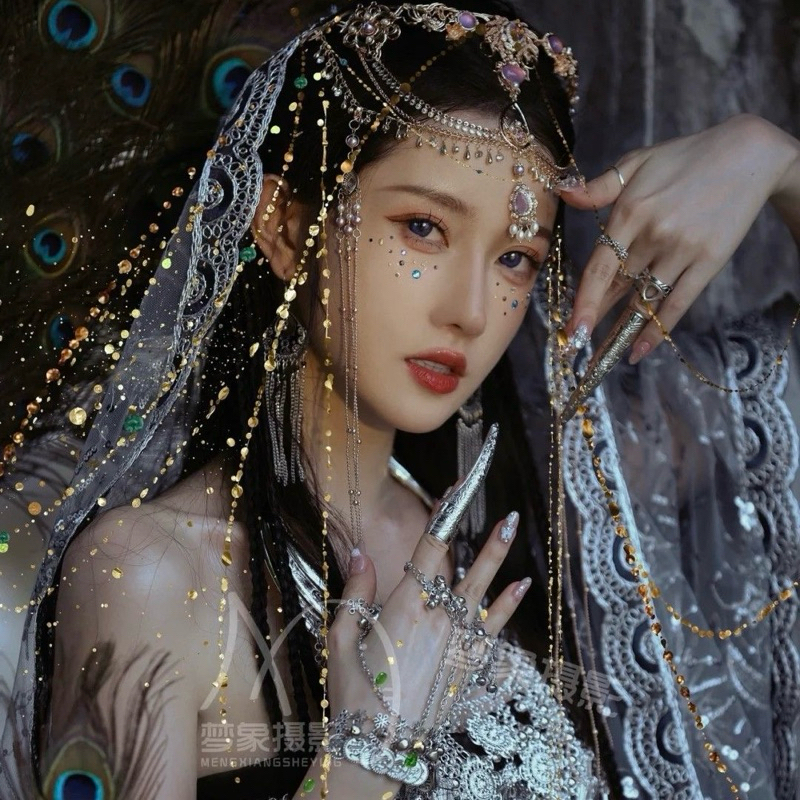 𝓑𝓮𝓪𝓾𝓽𝓲𝓯𝔂สร้อยข้อมือเหรียญกระดิ่งสวมนิ้ววินเทจสไตล์จีนอินเดียสำหรับเป็นพร็อพเพิ่มความสวยงาม - รูปที่ 2