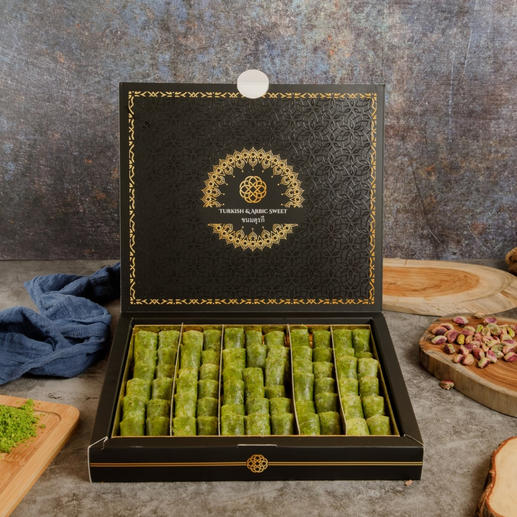 SET Baklava Fingers Pistachio เซ็ทบัคลาวาฟิงเกอร์ไส้พิสตาชิโอ 1KG (66pcs)
