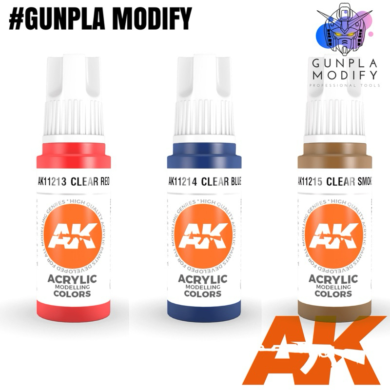 AK Interactive 3G สีอะคริลิคสูตรน้ำ 17 ml Clear Red, Clear Blue, Clear Smoke