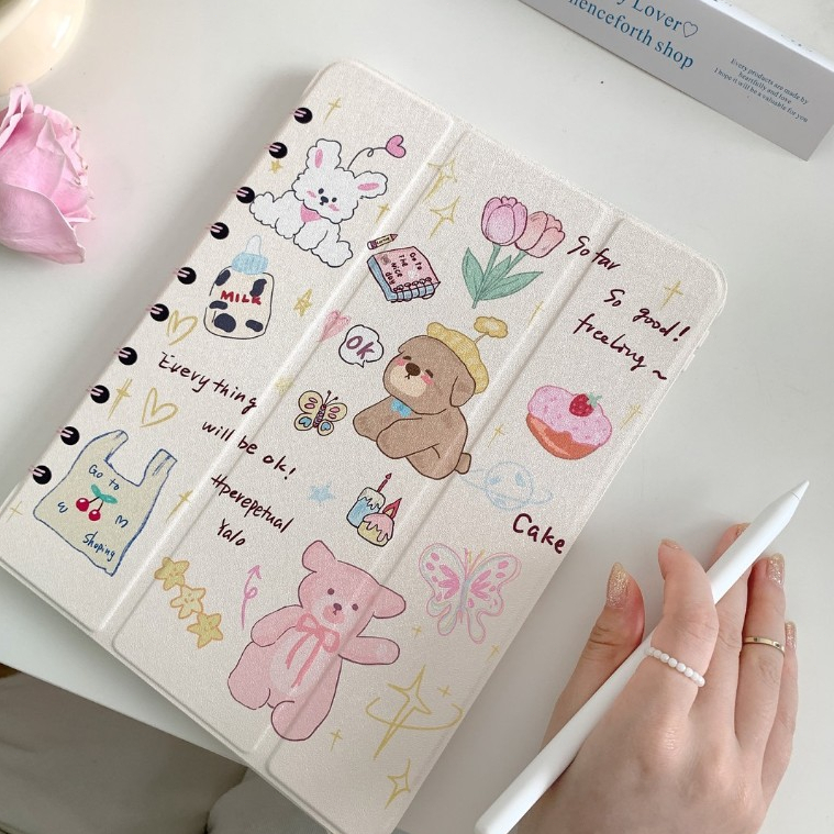 พร้อมส่ง เคสไอแพด Air6 Air8 11 Gen12/11ช่องใส่ปากกาขวา สวนสัตว์น่ารัก notebook AcrylicเคสiPad MINI7 ราคา ถูกที่สุด ดีลบีเคเค