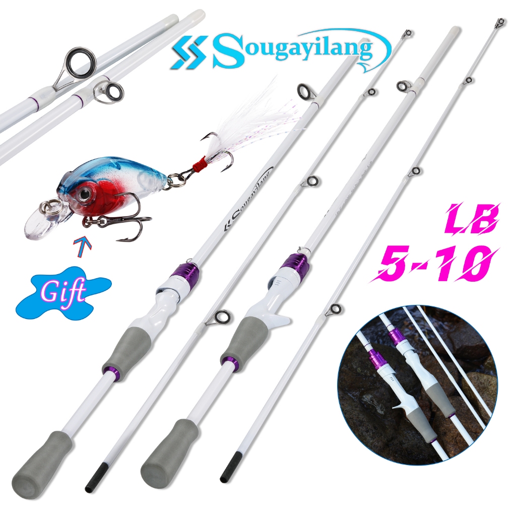 Sougayilangเบ็ดตกปลาคาร์บอนไฟเบอร์ปั่นและหล่อแท่งคาร์บอนไฟเบอร์ 100% ที่แข็งแกร่ง 2 ชิ้นสแตนเลสคู่มือการตกปลารอก