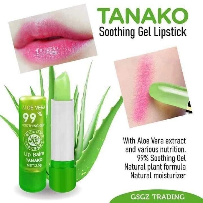 (A23)Aloe Vera 99% Lipstick ลิปมันว่านหางจระเข้ ปรับสีริมฝีปากอมชมพู เนียนนุ่ม จากแบร์น Tanako