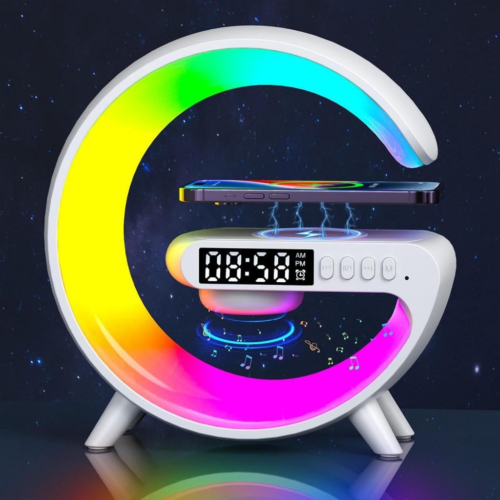 G63 ลำโพงบลูทูธไร้สาย+แทนชาร์จไร้สาย+โคมไฟ Super LED 7สี พกพา บลูทูธไร้สาย อเนกประสงค์ พร้อมการ์ด AUX TF นาฬิกาปลุก