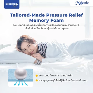 SleepHappy ที่นอนรุ่น Majestic ที่นอนยางพาราธรรมชาติ Hybrid เสริมคูลเจลเมมโมรี่โฟมและพ็อกเก็ตสปริง หนา 14 นิ้ว