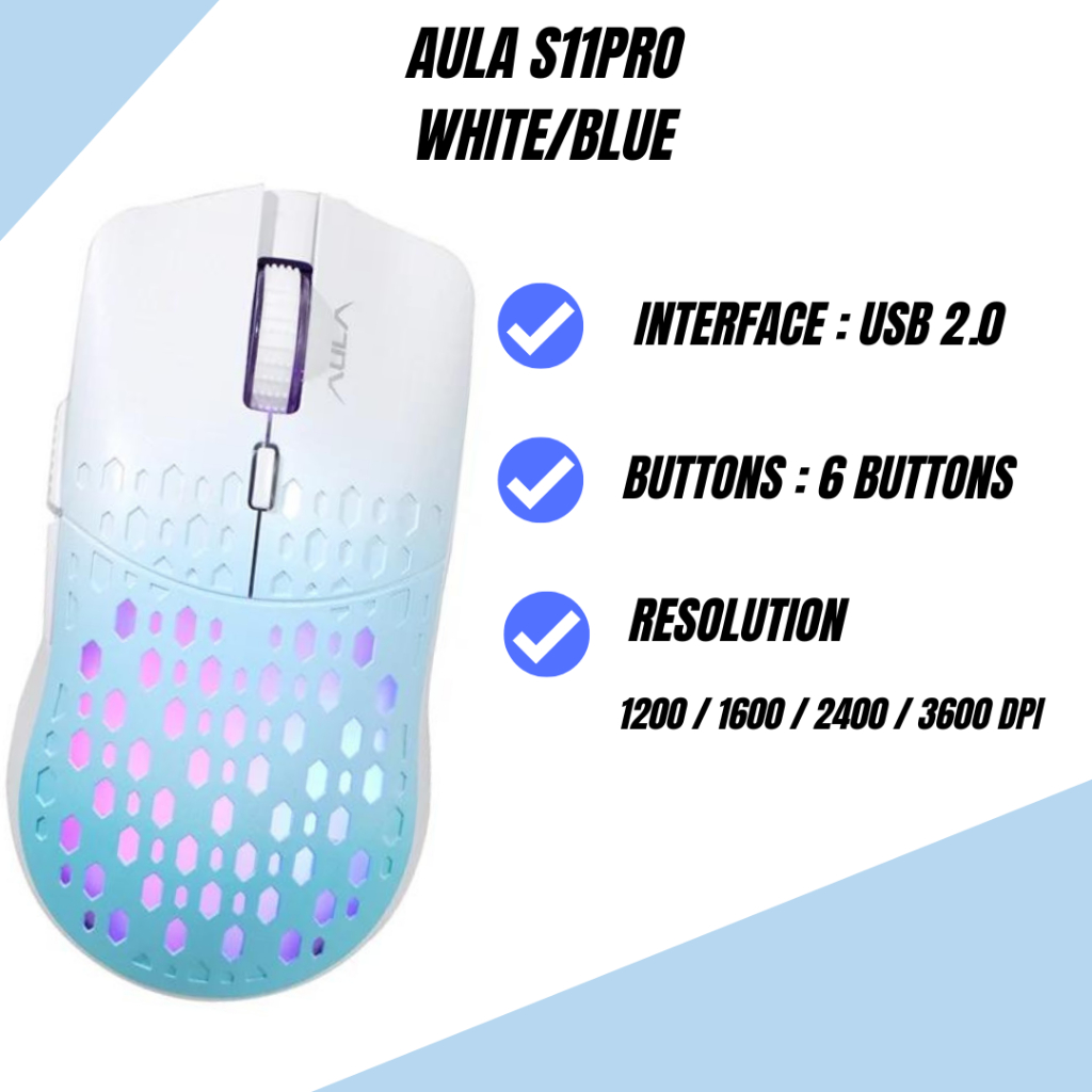 MOUSE AULA S11PRO WHITE/BLUE&gt;YELLOW&gt;ORANGE&gt;PINK