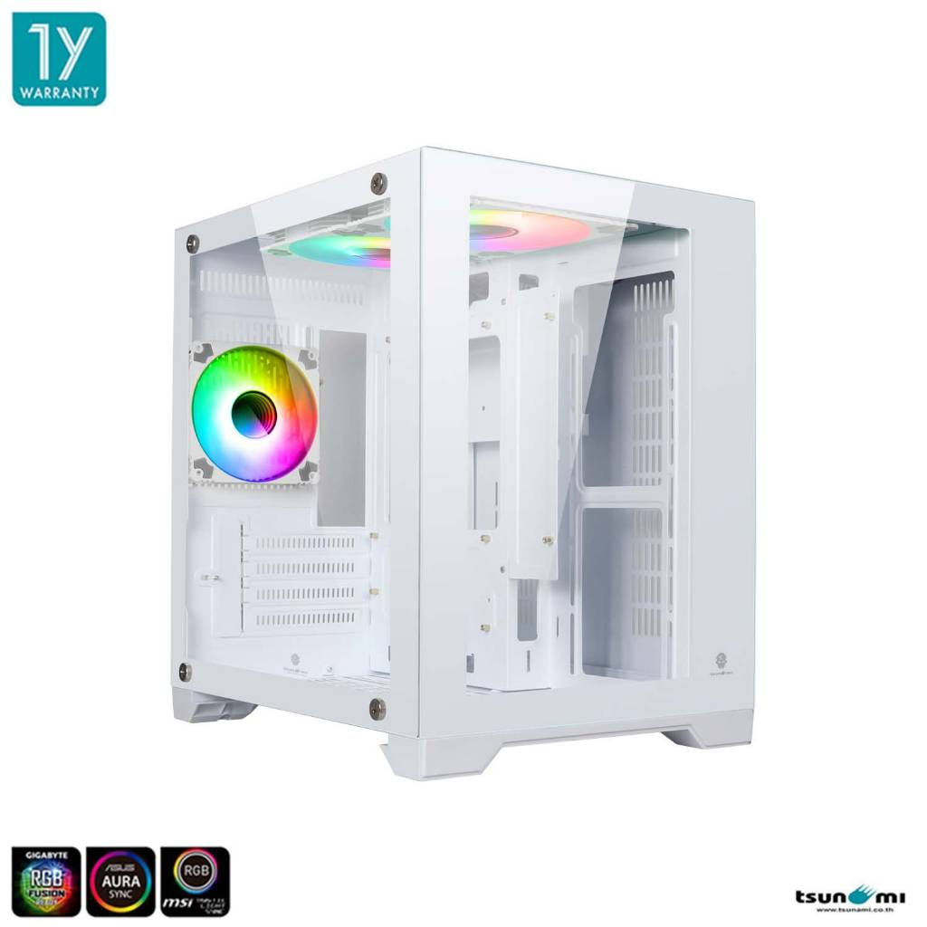 มีโค้ด25% เคสตู้ปลาเล็ก Tsunami Coolman Mini Vision ARGB Panorama Tempered Glass M-ATX Gaming Case ส