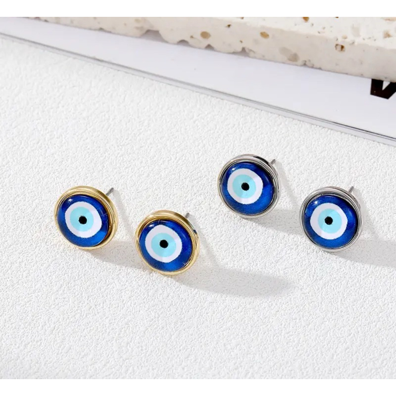 Turkish Blue Evil Eye Stud Earrings / ต่างหู Evil eye จากตุรกี ทรงกลม