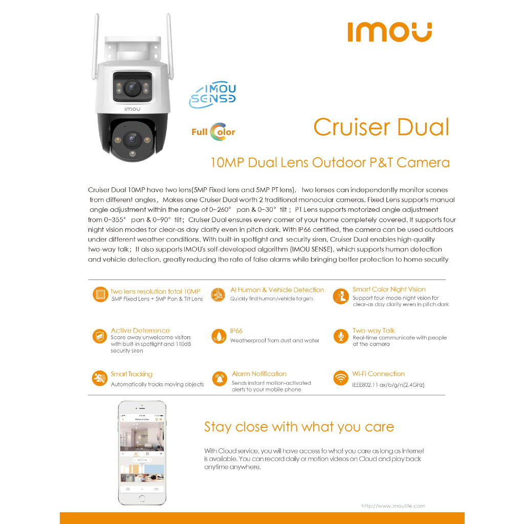 Imou Cruiser Dual 10MP (5MP + 5MP) พูดคุยโต้ตอบได้ สามารถตั้งค่าภาพสี24ชม. เลนส์ 3.6mm รับประกัน 2 ปี