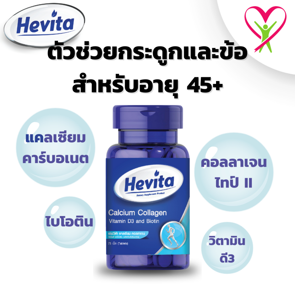 แคลเซียม Hevita อาหารเสริมบำรุงกระดูก Calcium Collagen 75 แคปซูล