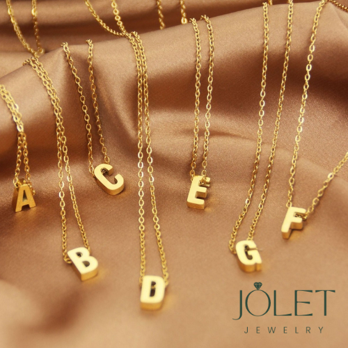 JOLET สร้อยคอตัวอักษร สีทอง ตัวพิมพ์ใหญ่ A-z สแตนเลส 3สี เงิน โรสโกล ทอง  มินิมอล ไม่ลอกไม่ดำ ลงทะเล โดนน้ำหอมได้