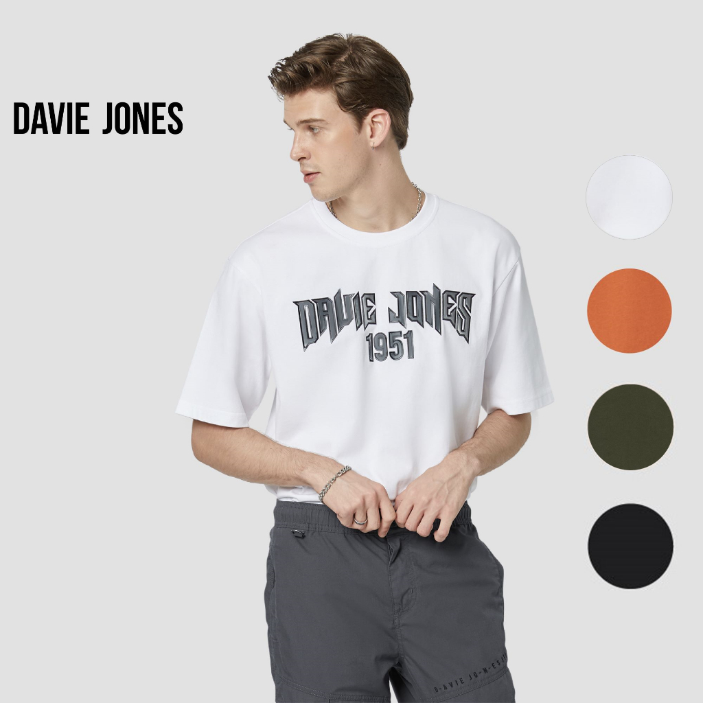 DAVIE JONES เสื้อยืด Logo Pumped Oversize Fit T-shirt LG0053 สีขาว ส้ม เขียว ดำ