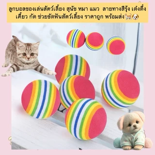 MG-525 ลูกบอลกัดสีรุ้ง สำหรับสุนัขและแมว ของเล่นสัตว์เลี้ยงทนทาน น่ารัก พร้อมส่ง! 🐶🐱