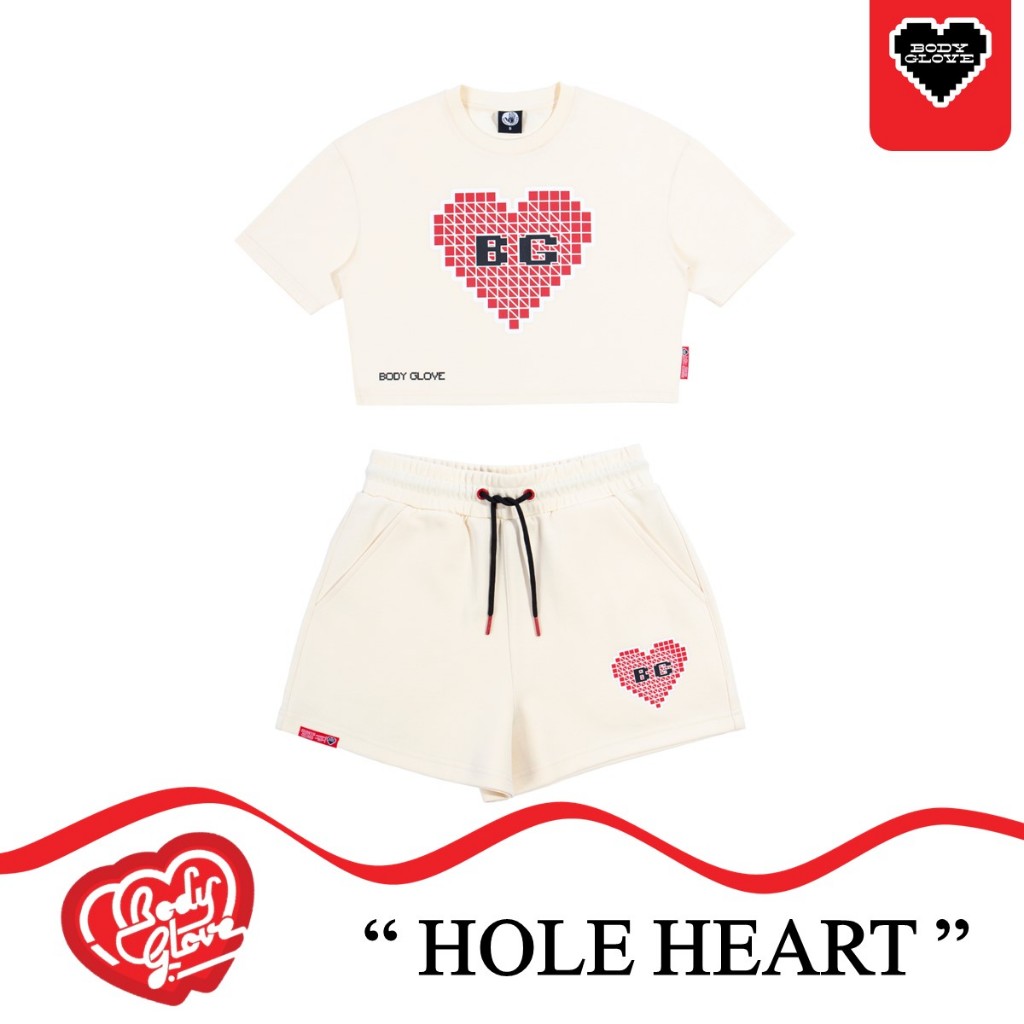 BODY GLOVE WOMEN "HOLE HEART" T-SHIRT & SHORT เสื้อยืดและกางเกงขาสั้น ผู้หญิง สีครีม-10