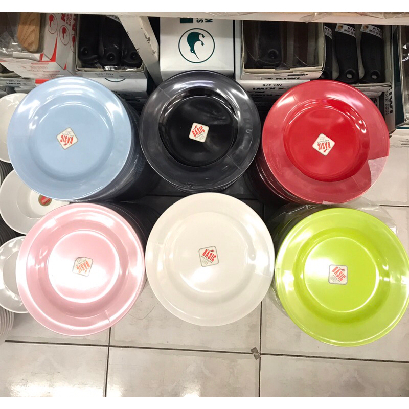 (Basic) จานตื้น เนื้อเมลามีน ขนาด 6.5 นิ้ว 1 แพ็ค บรรจุ 12 ใบ สีดำ/สีแดง/สีขาว/สีฟ้า/สีชมพู/สีเขียว