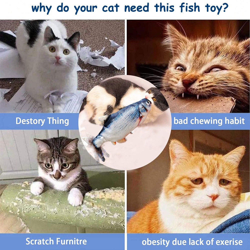  พร้อมส่ง ตุ๊กตาปลาแคทนิป ปลาดุ๊กดิ๊ก ของเล่นแมว ไฟฟ้า แคทนิป Cat Fish Toy ขนาด 20 ซม 