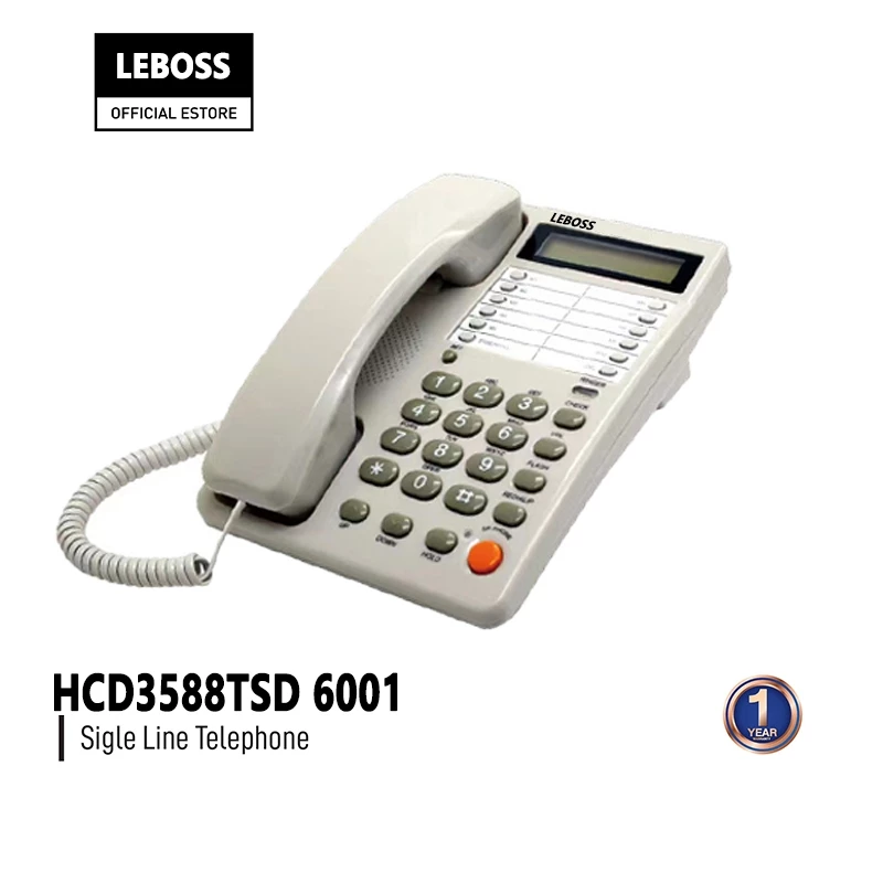 โทรศัพท์บ้านแบบมีสาย โทรศัพท์บ้านสำนักงาน LEBOSS KX-T6001 โทรศัพท์บ้าน จอแสดงผล LED สมุดโทรศัพท์ พลักแอนด์เพลย์