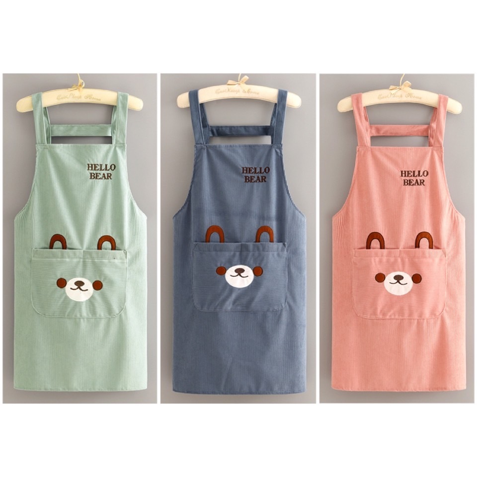 (พร้อมส่ง) ผ้ากันเปื้อนผ้าลูกฟูก กันน้ำ สำหรับชายและหญิง ห้องครัว ร้านกาแฟ ร้านอาหาร