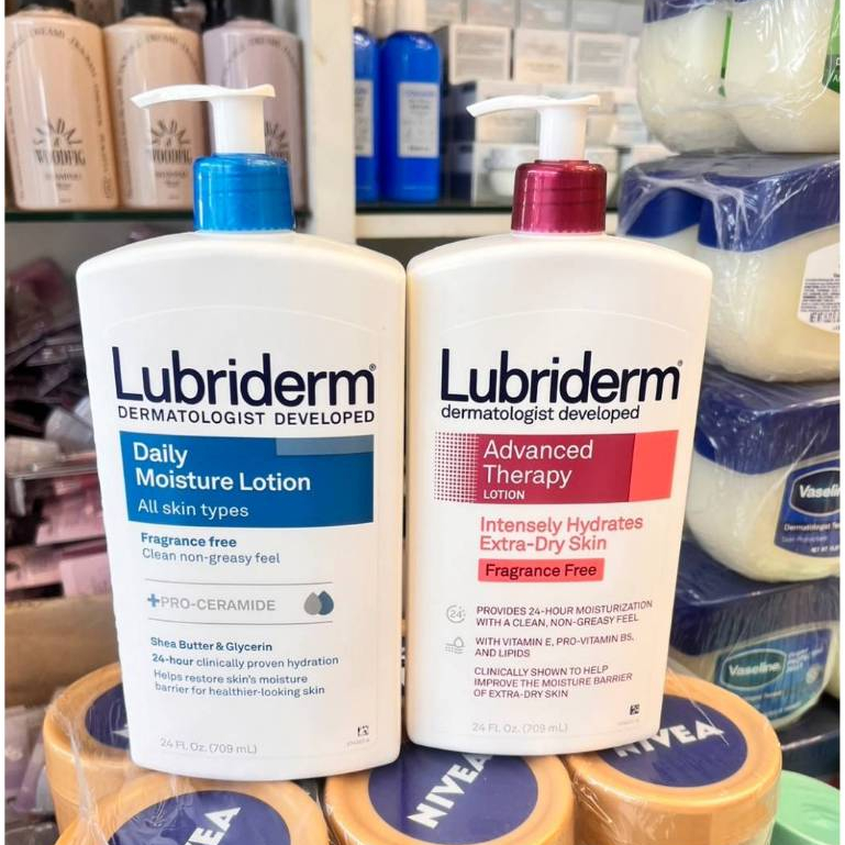 ขนาดJumbo USAแท้/ภาพจริง Lubriderm Advanced Therapy Lotion For Extra-Dry Skin / Daily Moisture 709ml แดง/ฟ้า