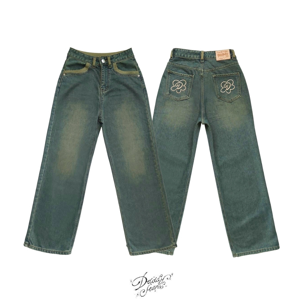 DADDY | Amaryllis Jeans กางเกงเอวต่ำทรงกระบอกใหญ่ สุดน่ารัก