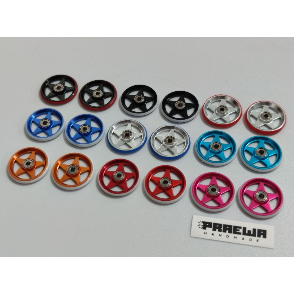 โรลเลอร์ดาว 19mm ขอบพลาสติกแรงเสียดทานต่ำ – Mini4WD 19mm Aluminum Rollers (5 Spokes) w/Plastic Rings