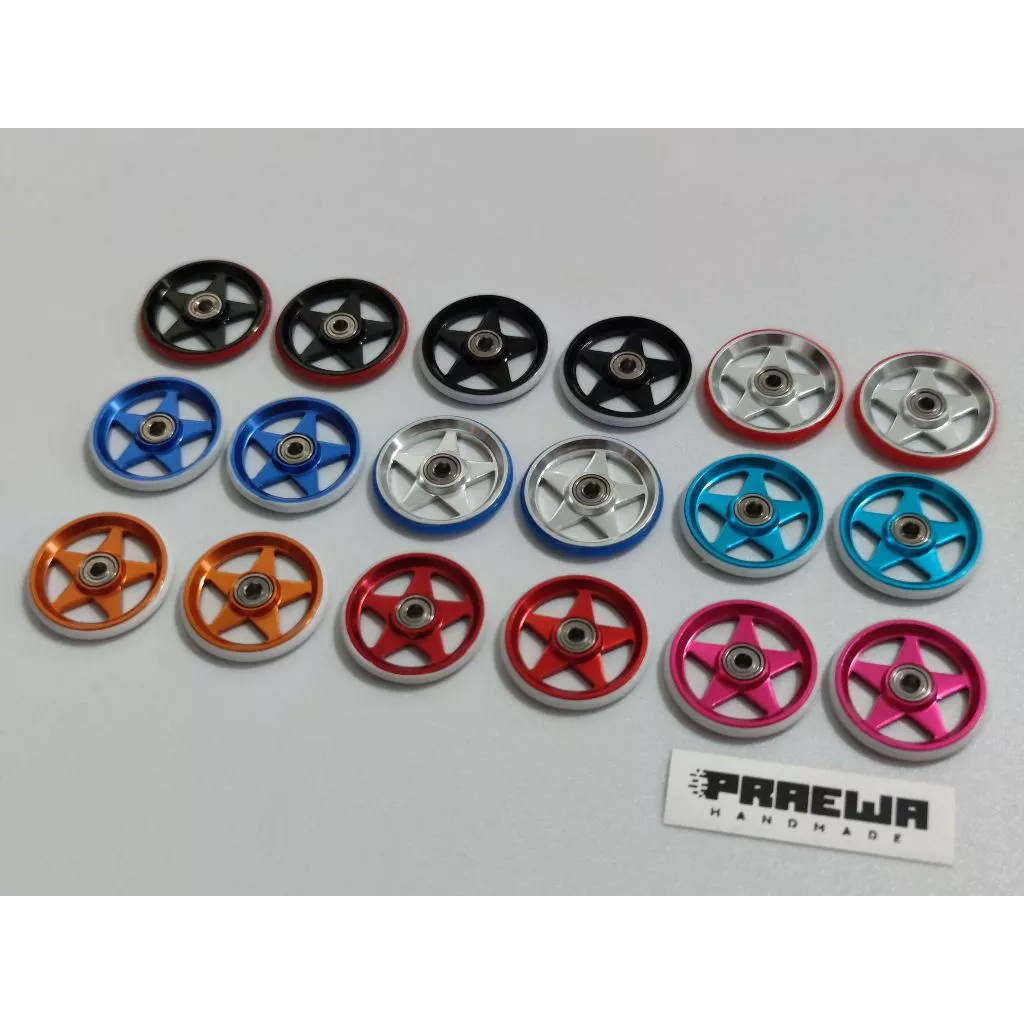 โรลเลอร์ดาว 19mm ขอบพลาสติกแรงเสียดทานต่ำ - Mini4WD 19mm Aluminum Rollers (5 Spokes) w/Plastic Rings