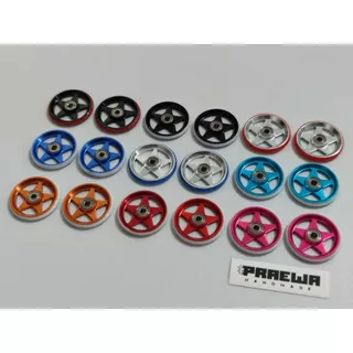 โรลเลอร์ดาว 19mm ขอบพลาสติกแรงเสียดทานต่ำ - Mini4WD 19mm Aluminum Rollers (5 Spokes) w/Plastic Rings