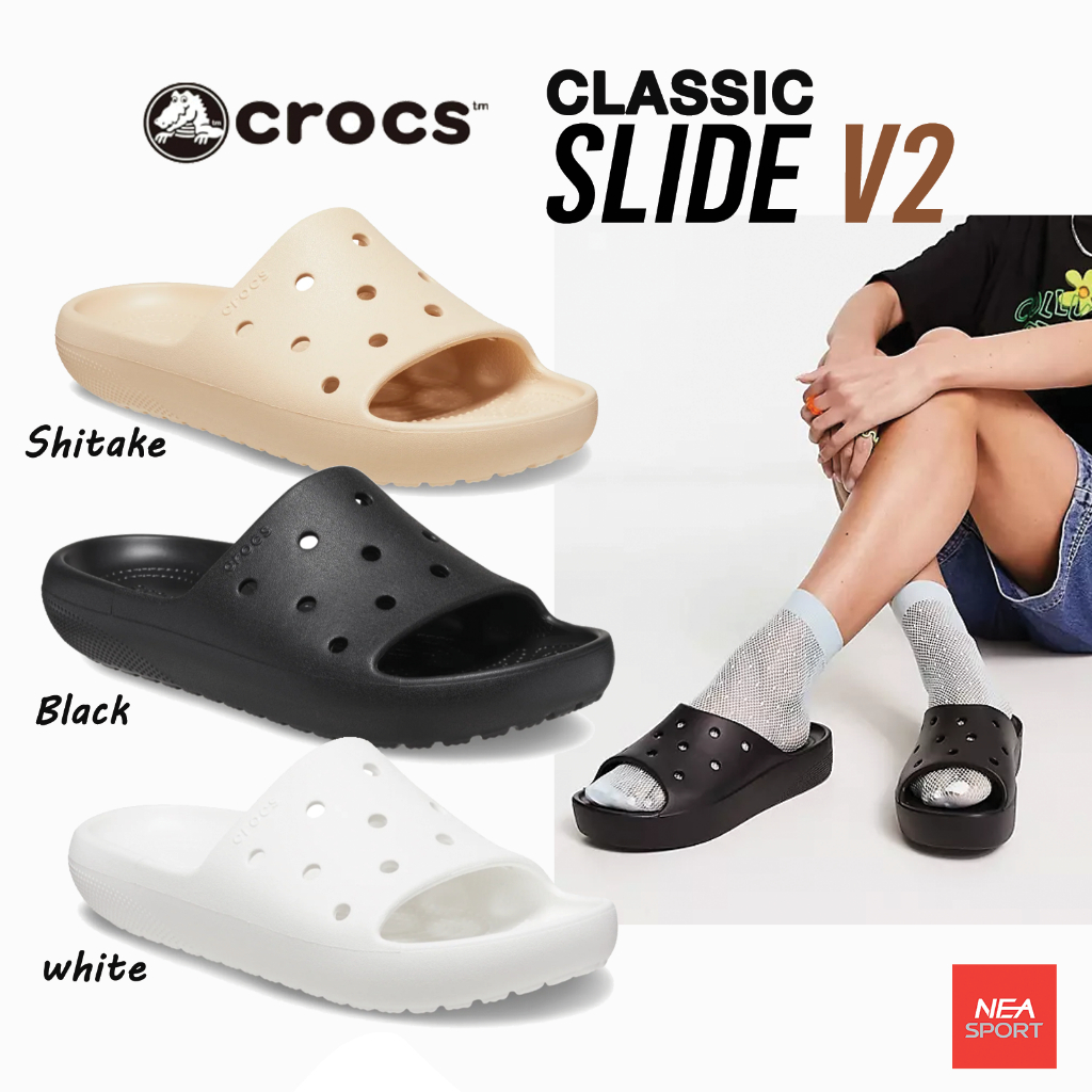 [ลด30% เก็บโค้ด 1106FASHDD] CROCS CLASSIC SLIDE V2 รุ่นใหม่ มาแรง รองเท้าครอคส์ ได้ทั้งชายหญิง