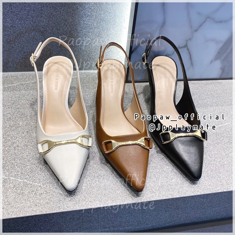 รองเท้า Charles&keith  รุ่น Metallic-Accent Slingback Pumps : CK1-61720178 แท้จากชอป พร้อมอุปกรณ์