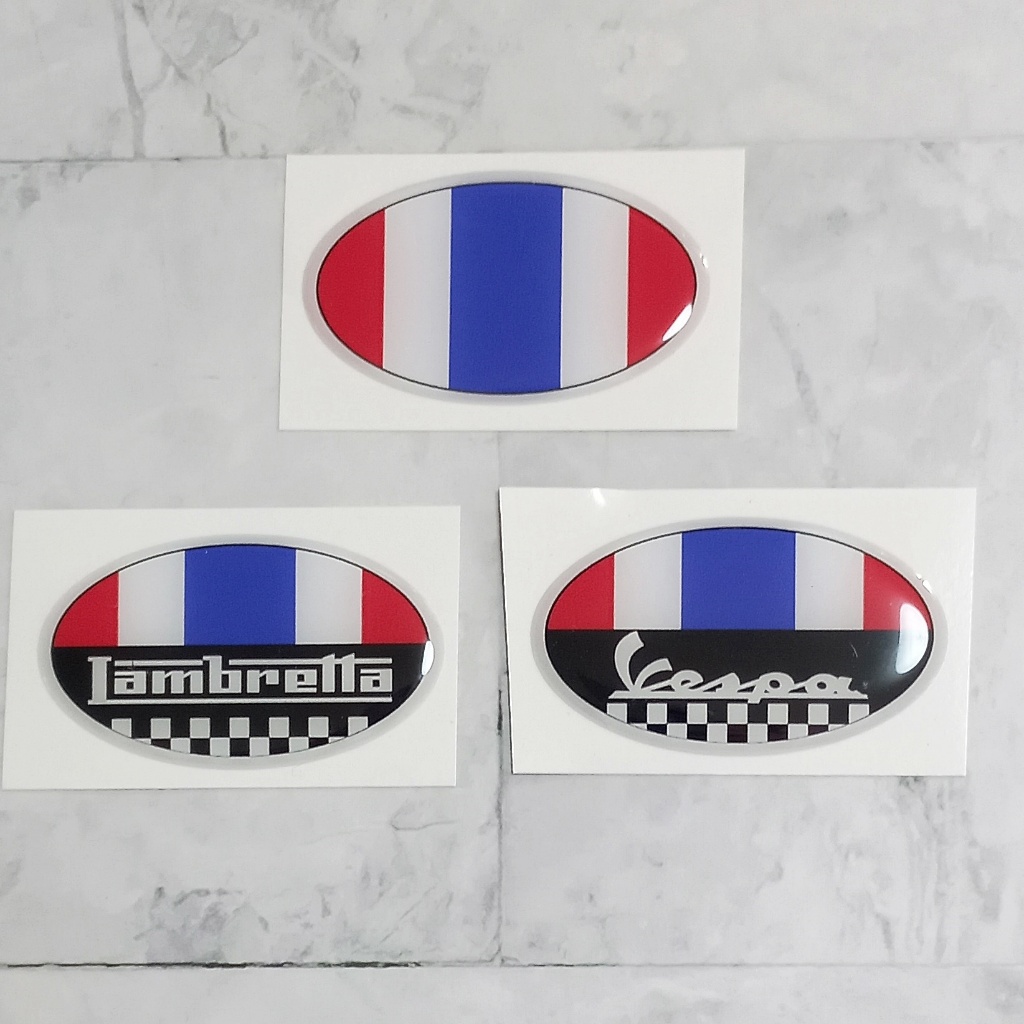 สติ๊กเกอร์เรซิ่นนูน สติกเกอร์ "Sticker" ติดรถ ธงไทย แลมเบรตต้า เวสป้า กันน้ำ รูปวงรี