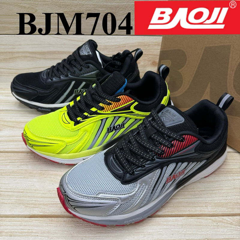 Baoji BJM 704 รองเท้าผ้าใบ running  Size 41-45 สีดำ/เทา/เขียว ซย