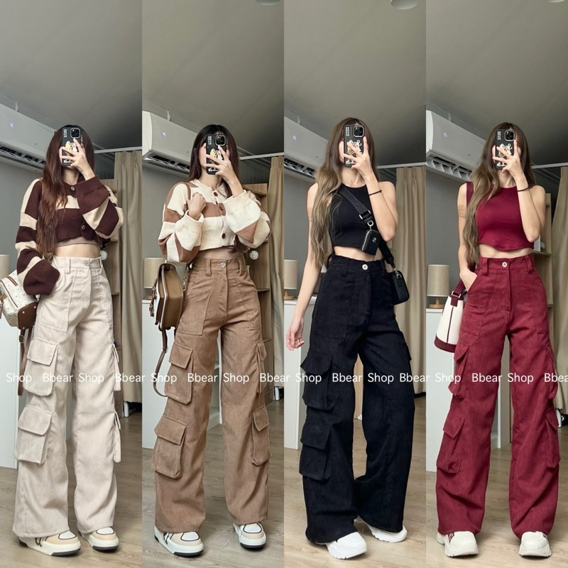 Bearly Cargo Pant กางเกงคาร์โก้ ผ้าลูกฟูก 6 กระเป๋า (ผ้าลูกฟูกบาง)
