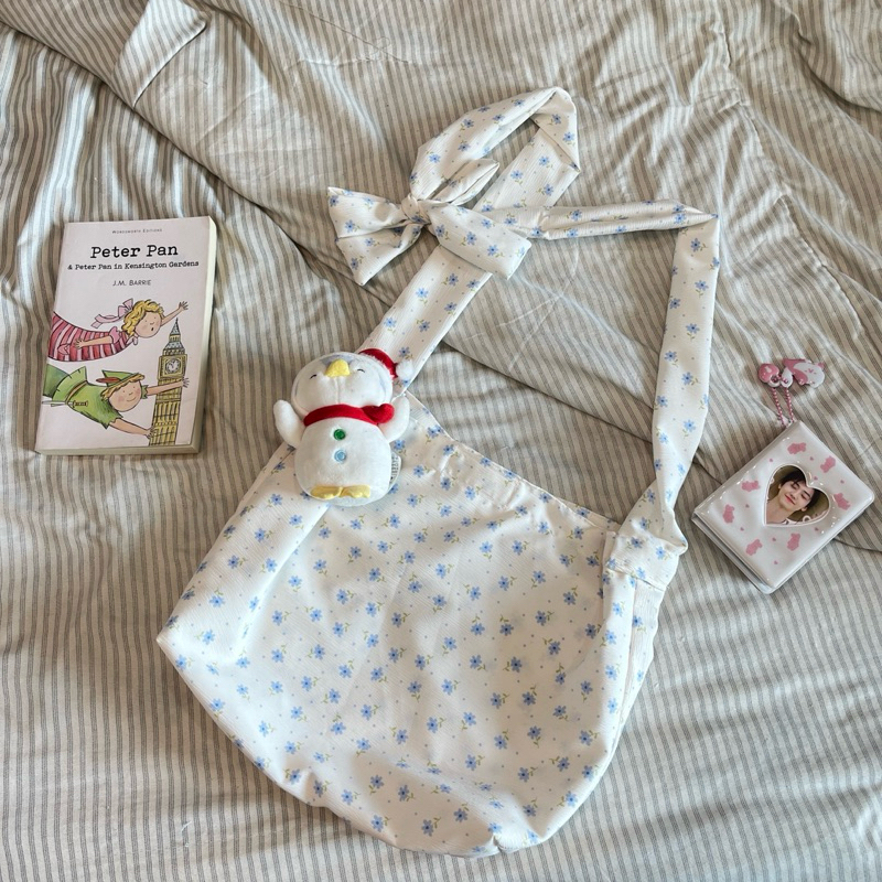 cuties flowers กระเป๋าผ้าลายดอกไม้ สายผูกเป็นโบว์ ใส่ไอแพด หนังสือเรียนได้ 🍅🧤